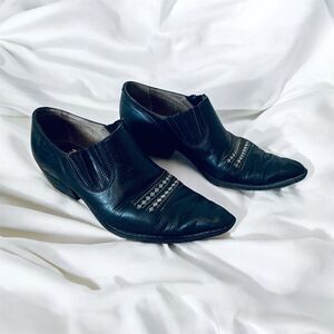 Vintage Guess Western Cowboy Ankle Boots Booties Pointed 8.5 Black Leather